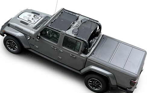 Shadeidea JT Sun Shade Top Sunshade متوافق مع Jeep Gladiator Top Shade Mesh غطاء سقف الشاشة (2018-2023) - مانع ضوضاء الرياح للأشعة فوق البنفسجية مع حقيبة GrabBag - ضمان 10 سنوات - أسود - أمامي + خلفي (قطعتان) in Kuwait