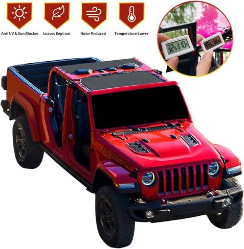 Shadeidea JT Sun Shade Top Sunshade متوافق مع Jeep Gladiator Top Shade Mesh غطاء سقف الشاشة (2018-2023) - مانع ضوضاء الرياح للأشعة فوق البنفسجية مع حقيبة GrabBag - ضمان 10 سنوات - أسود - أمامي + خلفي (قطعتان) in Kuwait