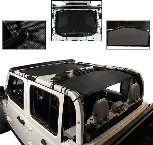 Shadeidea JT Sun Shade Top Sunshade متوافق مع Jeep Gladiator Top Shade Mesh غطاء سقف الشاشة (2018-2023) - مانع ضوضاء الرياح للأشعة فوق البنفسجية مع حقيبة GrabBag - ضمان 10 سنوات - أسود - أمامي + خلفي (قطعتان) in Kuwait