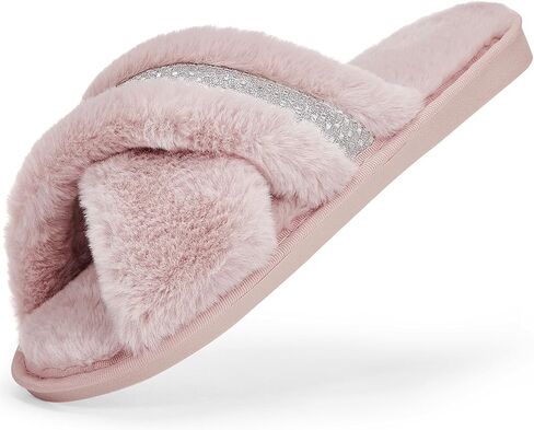 stylewe Women's Fuzzy Slippers House Slippers Soft Cross Band Indoor Outdoor Open Toe Slippers in Saudi Arabia