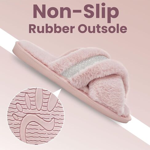 stylewe Women's Fuzzy Slippers House Slippers Soft Cross Band Indoor Outdoor Open Toe Slippers in Saudi Arabia