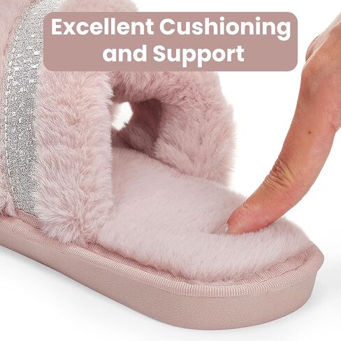 stylewe Women's Fuzzy Slippers House Slippers Soft Cross Band Indoor Outdoor Open Toe Slippers in Saudi Arabia
