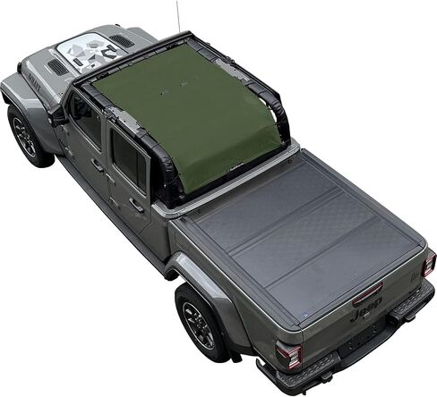 Shadeidea JT Sun Shade Top Sunshade متوافق مع Jeep Gladiator Top Shade Mesh غطاء سقف الشاشة (2018-2023) - مانع ضوضاء الرياح للأشعة فوق البنفسجية مع حقيبة GrabBag - ضمان 10 سنوات - أسود - أمامي + خلفي (قطعتان) in Kuwait