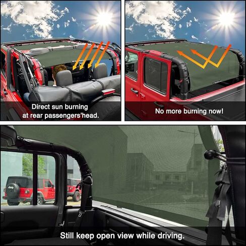 Shadeidea JT Sun Shade Top Sunshade متوافق مع Jeep Gladiator Top Shade Mesh غطاء سقف الشاشة (2018-2023) - مانع ضوضاء الرياح للأشعة فوق البنفسجية مع حقيبة GrabBag - ضمان 10 سنوات - أسود - أمامي + خلفي (قطعتان) in Kuwait