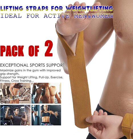 أحزمة معصم جلدية فاخرة لرفع الأثقال من HiRui لرفع الأثقال وكمال الأجسام ورفع الأثقال وتدريبات القوة - تقلل من الانزلاق أقصى دعم لقبضة اليد للرجال والنساء، قطعتان in Kuwait