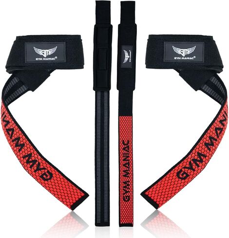 Gym Maniac - أحزمة معصم مبطنة لرفع الأثقال - قبضة عالية، أغطية جل السيليكا - ملحقات الصالة الرياضية للرجال والنساء - مقابض التمرين ومعدات الرفع - للسحب والرفع الميت والحديد والمزيد in Kuwait