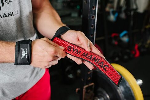 Gym Maniac - أحزمة معصم مبطنة لرفع الأثقال - قبضة عالية، أغطية جل السيليكا - ملحقات الصالة الرياضية للرجال والنساء - مقابض التمرين ومعدات الرفع - للسحب والرفع الميت والحديد والمزيد in Kuwait