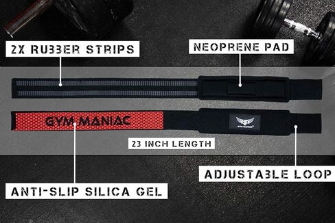 Gym Maniac - أحزمة معصم مبطنة لرفع الأثقال - قبضة عالية، أغطية جل السيليكا - ملحقات الصالة الرياضية للرجال والنساء - مقابض التمرين ومعدات الرفع - للسحب والرفع الميت والحديد والمزيد in Kuwait