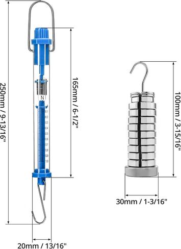 QWORK 2 Pcs 250G Slotted Weight Set, 13 Weights with Hanger + 5 Pcs Plastic Tubular Spring Scale - 1N, 5N, 10N, 20N, 30N Capacity, Grams & Newton Calibration in Saudi Arabia