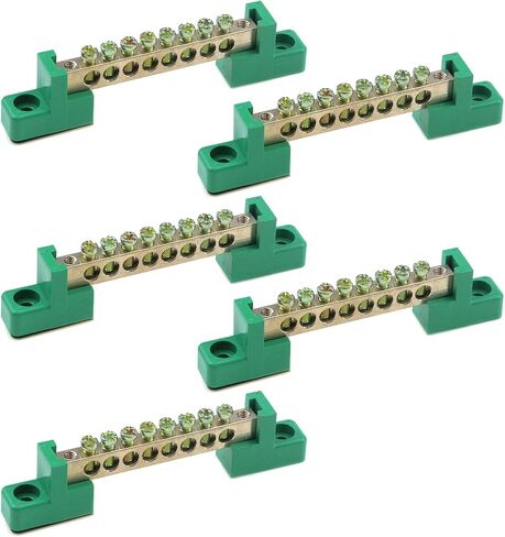 MY MIRONEY Terminal Bus Bar 6 Positions Screw Brass Terminal Grounding Strip Bus Bar Block Green Terminal Block Pack of 5 in Saudi Arabia