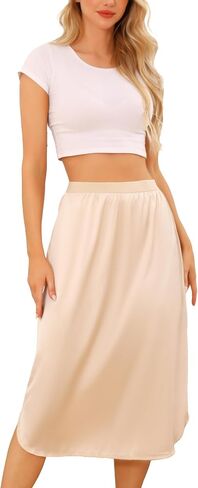 Vlazom Women's Satin Half Slip Under Slip Long Underskirt Half Slips for Under Dresses Slip Side Slit Size S-XXL in Saudi Arabia