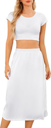 Vlazom Women's Satin Half Slip Under Slip Long Underskirt Half Slips for Under Dresses Slip Side Slit Size S-XXL in Saudi Arabia