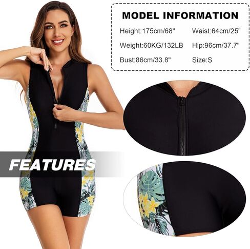 ملابس سباحة نسائية من SEAUR قطعة واحدة بدون أكمام للحماية من أشعة الشمس فوق البنفسجية، بدلة استحمام بسحاب مطبوعة لركوب الأمواج in Kuwait