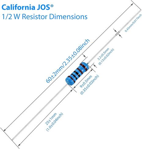 California JOS 100pcs 2.2 ohm Resistor 1/2w (0.5Watt) ±1% Tolerance Metal Film Fixed Resistor, Multiple Values of Resistance Optional(2.2 ohm, 2.2 R, 2.2 Ω) in Saudi Arabia