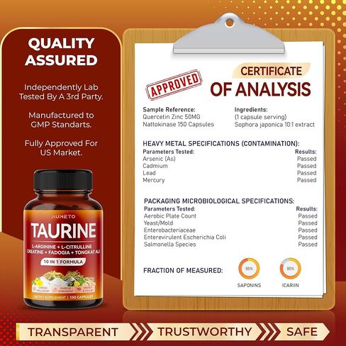 Taurine Supplement - Enhanced with L-Arginine, L-Citrulline, Creatine, Fadogia, Tongkat Ali for Mental Energy, Focus and Muscle Strength - Made in The US in Kuwait
