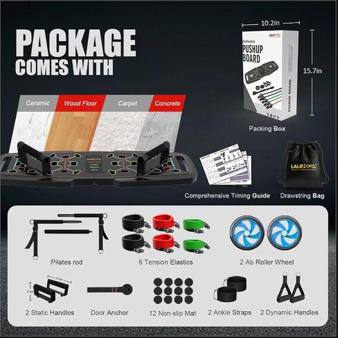 Ultimate Home Gym,Portable Exercise Equipment with Push Up Board,Pilates Bar & 25 Fitness Accessories, Resistance Bands & Ab Roller Wheel,Full Body Workout at Home in Saudi Arabia