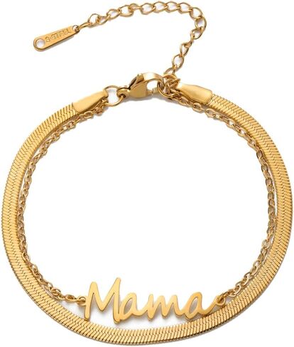 Mama bracelet, Dainty Paperclip Stainless Steel Letter Adjustable Bracelets Stackable Cuban Link Bracelet for Mother's Day Mother's Birthday Jewelry Gifts in Saudi Arabia
