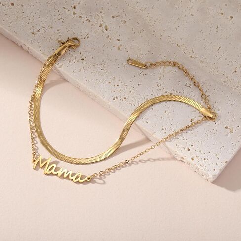 Mama bracelet, Dainty Paperclip Stainless Steel Letter Adjustable Bracelets Stackable Cuban Link Bracelet for Mother's Day Mother's Birthday Jewelry Gifts in Saudi Arabia