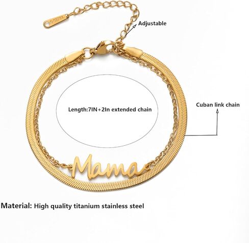 Mama bracelet, Dainty Paperclip Stainless Steel Letter Adjustable Bracelets Stackable Cuban Link Bracelet for Mother's Day Mother's Birthday Jewelry Gifts in Saudi Arabia