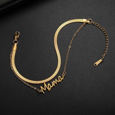 Mama bracelet, Dainty Paperclip Stainless Steel Letter Adjustable Bracelets Stackable Cuban Link Bracelet for Mother's Day Mother's Birthday Jewelry Gifts in Saudi Arabia
