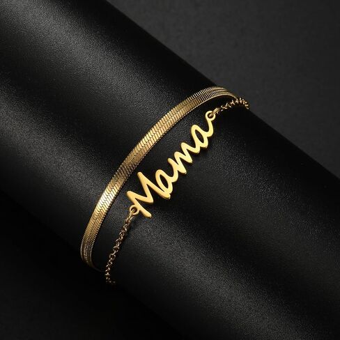 Mama bracelet, Dainty Paperclip Stainless Steel Letter Adjustable Bracelets Stackable Cuban Link Bracelet for Mother's Day Mother's Birthday Jewelry Gifts in Saudi Arabia