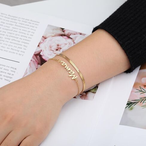 Mama bracelet, Dainty Paperclip Stainless Steel Letter Adjustable Bracelets Stackable Cuban Link Bracelet for Mother's Day Mother's Birthday Jewelry Gifts in Saudi Arabia