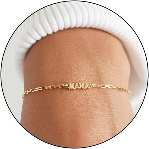 Mama bracelet, Dainty Paperclip Stainless Steel Letter Adjustable Bracelets Stackable Cuban Link Bracelet for Mother's Day Mother's Birthday Jewelry Gifts in Saudi Arabia