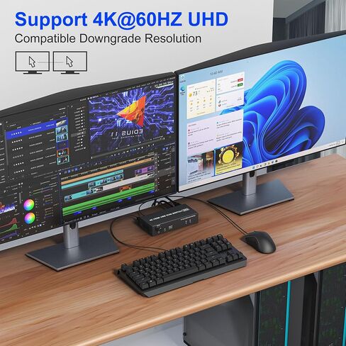 KVM Switch 2 Monitors 2 Computers HDMI 2 Port 4K@60Hz Dual Monitor KVM Switch Share 2 Monitor, Audio Mic Port and 3 USB Ports Support Extended and Copy Mode, PC Monitor Keyboard Mouse Switcher in Saudi Arabia