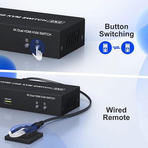KVM Switch 2 Monitors 2 Computers HDMI 2 Port 4K@60Hz Dual Monitor KVM Switch Share 2 Monitor, Audio Mic Port and 3 USB Ports Support Extended and Copy Mode, PC Monitor Keyboard Mouse Switcher in Saudi Arabia