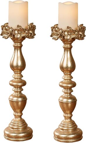 Touch of Class Magnolias Candleholders Pair - Resin - Antique White - Spindle Design Tall Candlesticks for Bedroom, Living Room, Dining Room, Office, Countertop, Entryway, Foyer in Saudi Arabia