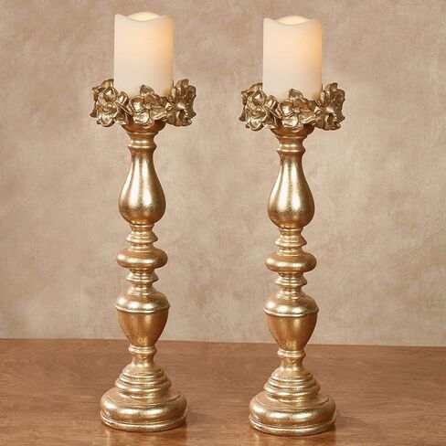Touch of Class Magnolias Candleholders Pair - Resin - Antique White - Spindle Design Tall Candlesticks for Bedroom, Living Room, Dining Room, Office, Countertop, Entryway, Foyer in Saudi Arabia