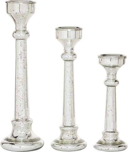 Deco 79 Glass Solid Candle Holder, Set of 3 12", 16", 19"H, Silver in Saudi Arabia
