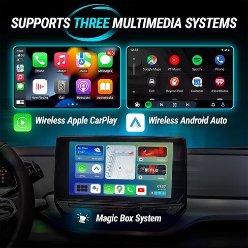 The Magic Box 2.0, Wireless CarPlay/Android Auto Adapter, Wireless Auto Adapter to All Your Favorite Streaming Apps, Disney+, Hulu, YouTube, Netflix, Live Sports and More! Designed in San Diego, CA in Saudi Arabia