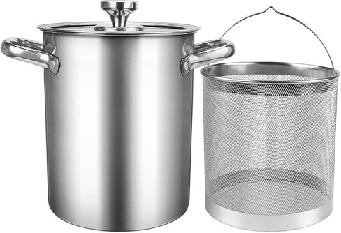 LNQ LUNIQI Deep Fryer Pot with Lid and Basket Stainless Steel Asparagus Steamer Pot 2 in 1 Fry Pot with Mesh Steamer For French Fries, Chicken, Cooking Vegetables in Saudi Arabia