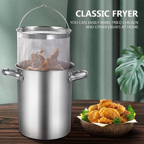 LNQ LUNIQI Deep Fryer Pot with Lid and Basket Stainless Steel Asparagus Steamer Pot 2 in 1 Fry Pot with Mesh Steamer For French Fries, Chicken, Cooking Vegetables in Saudi Arabia