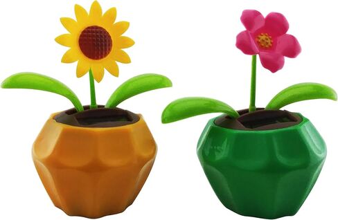 - Solar Powered Dancing Flowers, (Set of 2) - Red Daisy and Sunflower in Gold and Green Decorative Pots - Solar Dancing Toy, Car Dashboard Toy, Desk Decoration, or Window Decorations. in Saudi Arabia