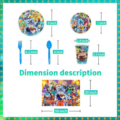 لوازم وديكورات حفلات التنين، مجموعة لوازم حفلات عيد ميلاد التنين المكونة من 86 قطعة، تتضمن لافتات وخلفية وبالونات وغطاء للكيك وأطباق ومفرش طاولة وكوب وشوك وملاعق in Kuwait