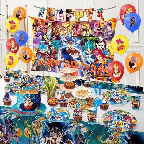 لوازم وديكورات حفلات التنين، مجموعة لوازم حفلات عيد ميلاد التنين المكونة من 86 قطعة، تتضمن لافتات وخلفية وبالونات وغطاء للكيك وأطباق ومفرش طاولة وكوب وشوك وملاعق in Kuwait