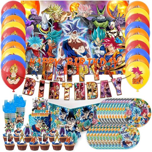 لوازم وديكورات حفلات التنين، مجموعة لوازم حفلات عيد ميلاد التنين المكونة من 86 قطعة، تتضمن لافتات وخلفية وبالونات وغطاء للكيك وأطباق ومفرش طاولة وكوب وشوك وملاعق in Kuwait