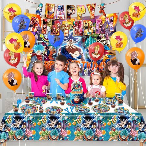 لوازم وديكورات حفلات التنين، مجموعة لوازم حفلات عيد ميلاد التنين المكونة من 86 قطعة، تتضمن لافتات وخلفية وبالونات وغطاء للكيك وأطباق ومفرش طاولة وكوب وشوك وملاعق in Kuwait