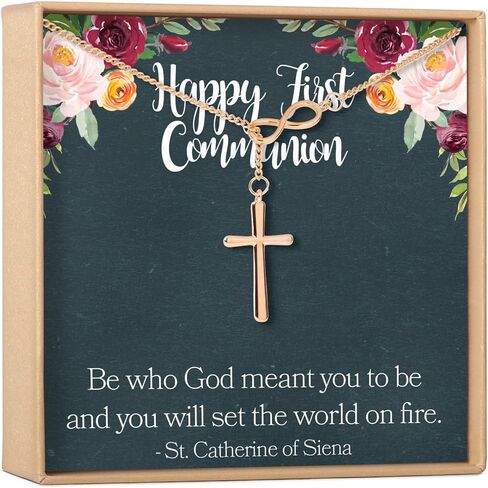 Dear Ava Infinity First Holy Communion Necklace | Sympathy Gift For Teen Girls | Sterling Silver Modern Jewelry Cross Pendant with Heartfelt Card | 1st confirmation Catholic Gifts for Kids in Saudi Arabia