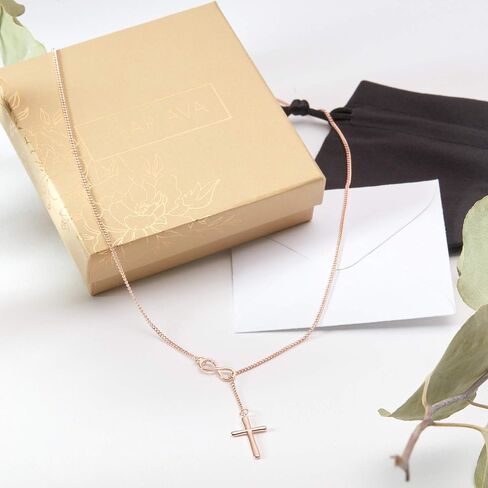 Dear Ava Infinity First Holy Communion Necklace | Sympathy Gift For Teen Girls | Sterling Silver Modern Jewelry Cross Pendant with Heartfelt Card | 1st confirmation Catholic Gifts for Kids in Saudi Arabia