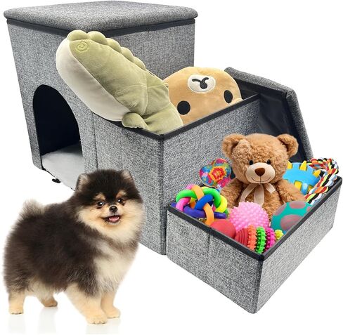 2-Step Dog Stairs,14" H Portable Puppy Steps with Storage Folding Doggie Steps with Condo for High beds or Couch Adjustable Steps for Small Medium Puppies Cat Ramp Ladder Dog Window Perch in Saudi Arabia