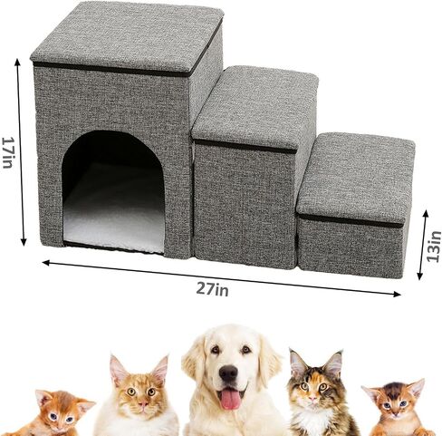 2-Step Dog Stairs,14" H Portable Puppy Steps with Storage Folding Doggie Steps with Condo for High beds or Couch Adjustable Steps for Small Medium Puppies Cat Ramp Ladder Dog Window Perch in Saudi Arabia