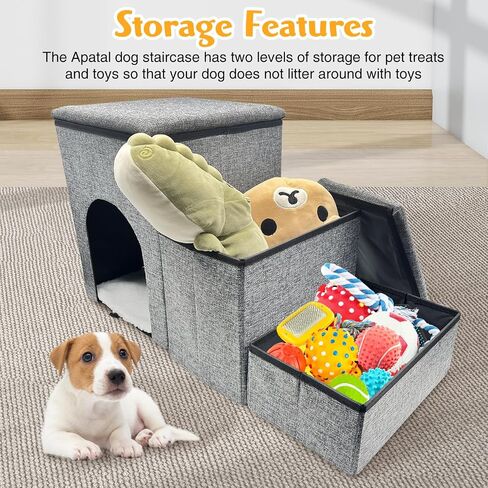2-Step Dog Stairs,14" H Portable Puppy Steps with Storage Folding Doggie Steps with Condo for High beds or Couch Adjustable Steps for Small Medium Puppies Cat Ramp Ladder Dog Window Perch in Saudi Arabia