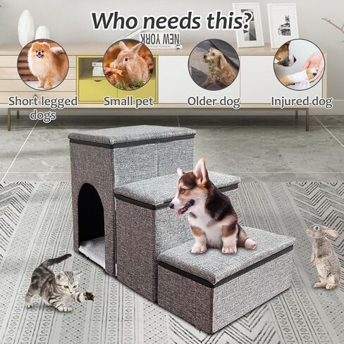 2-Step Dog Stairs,14" H Portable Puppy Steps with Storage Folding Doggie Steps with Condo for High beds or Couch Adjustable Steps for Small Medium Puppies Cat Ramp Ladder Dog Window Perch in Saudi Arabia