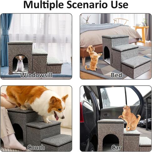 2-Step Dog Stairs,14" H Portable Puppy Steps with Storage Folding Doggie Steps with Condo for High beds or Couch Adjustable Steps for Small Medium Puppies Cat Ramp Ladder Dog Window Perch in Saudi Arabia