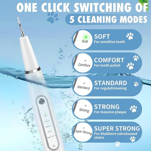 Plaque Remover for Teeth: Dog Teeth Cleaning Kit for Tartar Stains Removal Electric Pet Ultrasonic Tooth Cleaner with LED Light Finger Toothbrush Dental Care for Dog Cat 5 Modes (White) in Saudi Arabia