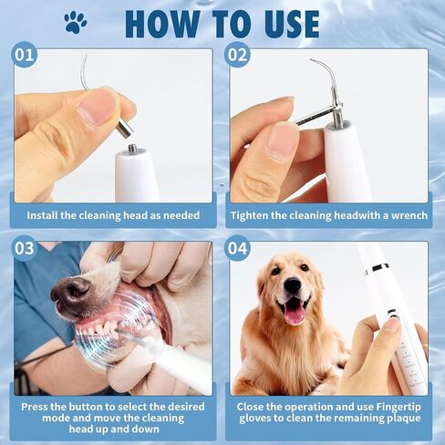 Plaque Remover for Teeth: Dog Teeth Cleaning Kit for Tartar Stains Removal Electric Pet Ultrasonic Tooth Cleaner with LED Light Finger Toothbrush Dental Care for Dog Cat 5 Modes (White) in Saudi Arabia