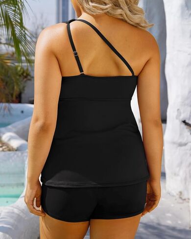 Daci Women Plus Size Tankini Swimsuit Two Piece Tummy Control Bathing Suits One Shoulder Swimwear with Shorts in Saudi Arabia